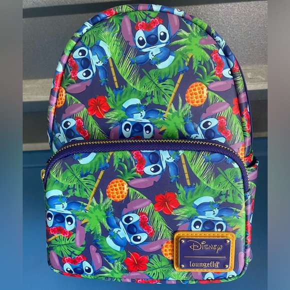 Disney Loungefly Lilo & Stitch Tropical Leaves Mini Backpack LE 600 main image 9